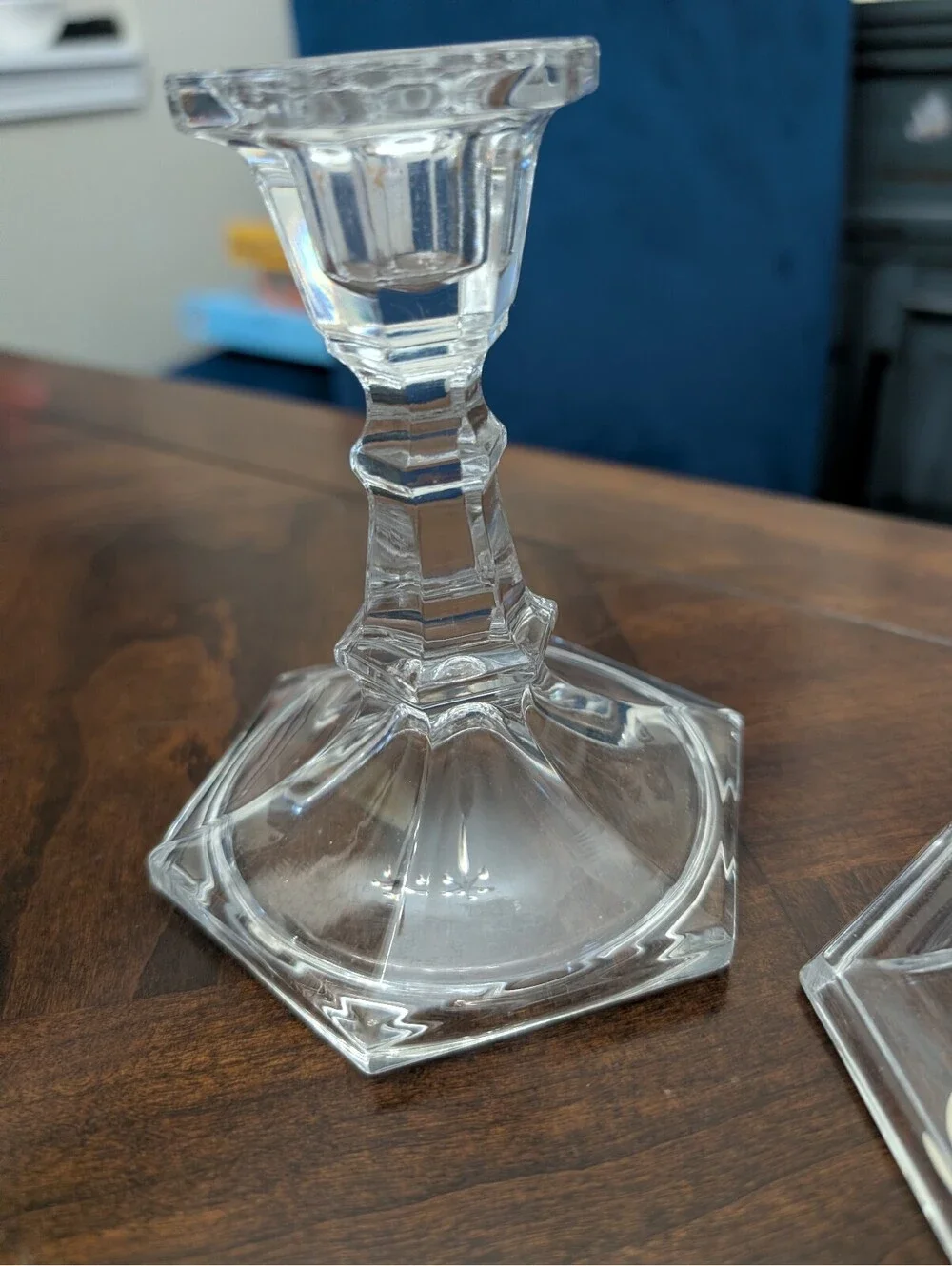 Set of 2 Hexagon Base 24% Lead Crystal Taper Candlesticks Made in U.S.A.